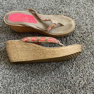 SBICCA SANDALS Strappy with rhinestones and hot pink size 8